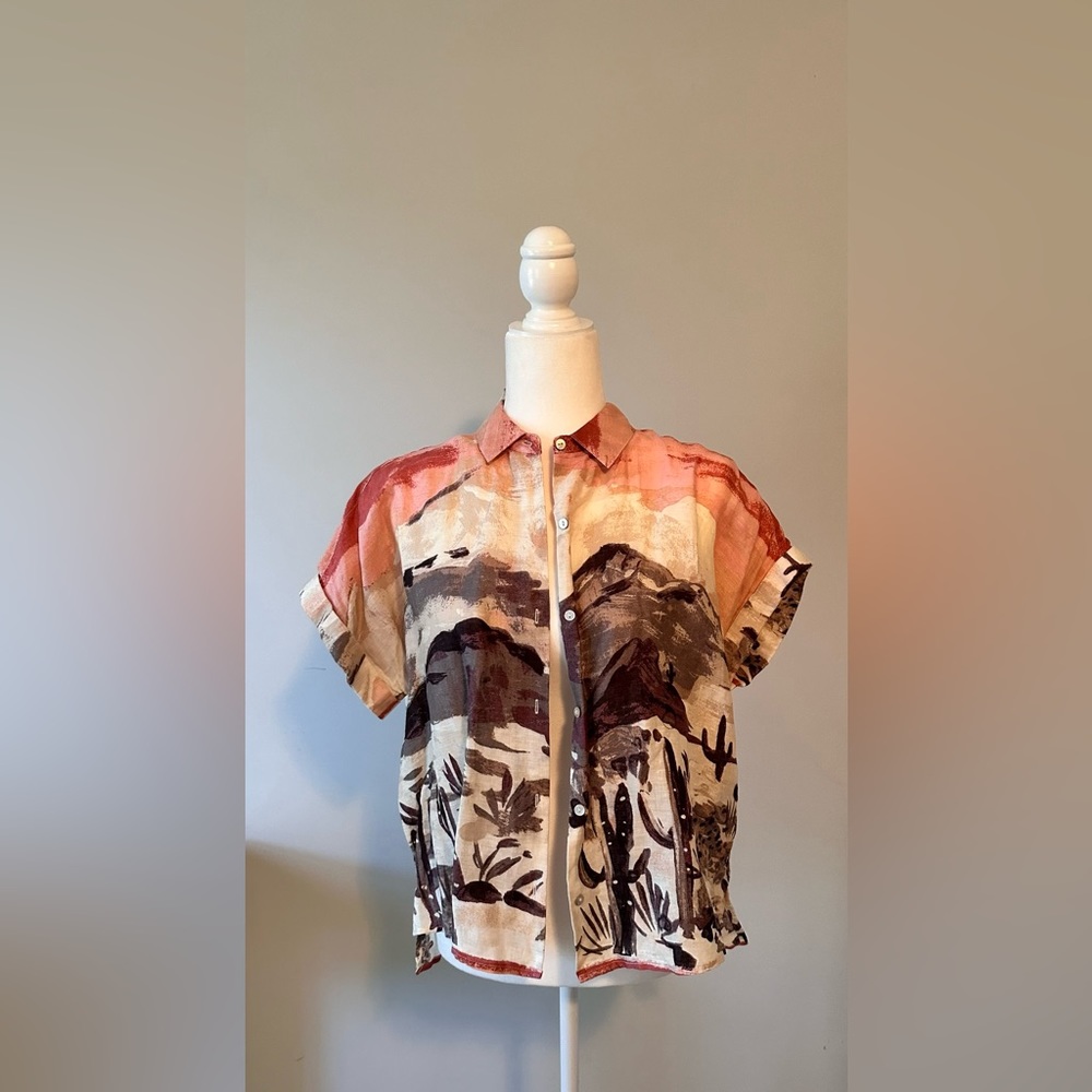 Printed Short Sleeve Button Up Shirt | Cynthia Rowley
